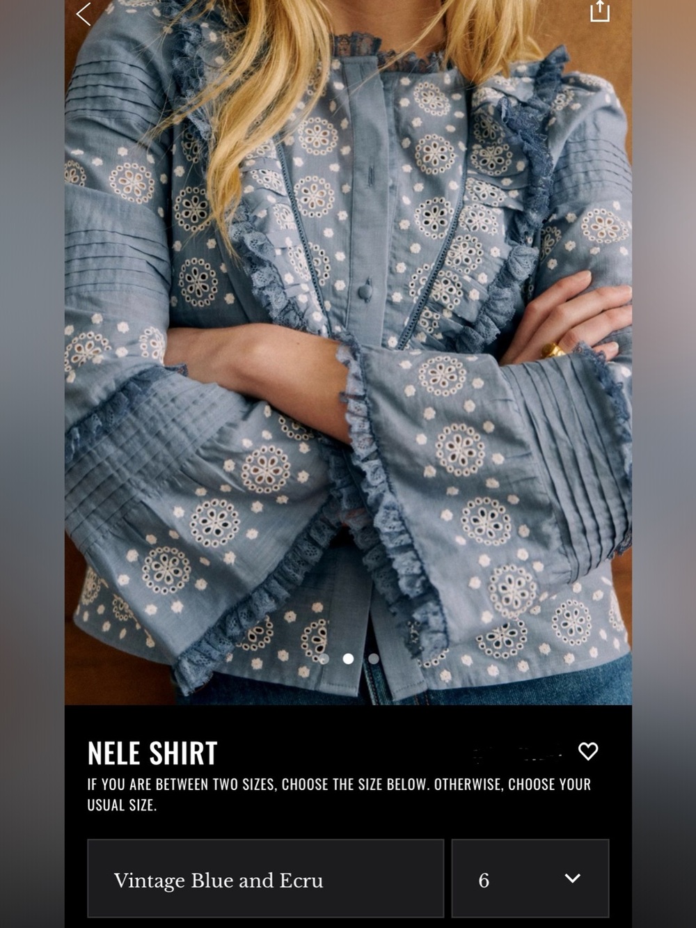 Sézane Nele Shirt. Vintage Blue&Ecru. Size38/US6 - Picture 3 of 7